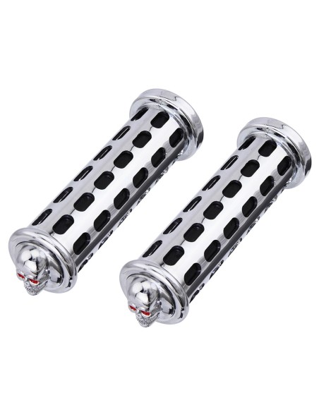 Grips 7/8 long 130mm BLock Black/Chrome 9808 Skull.